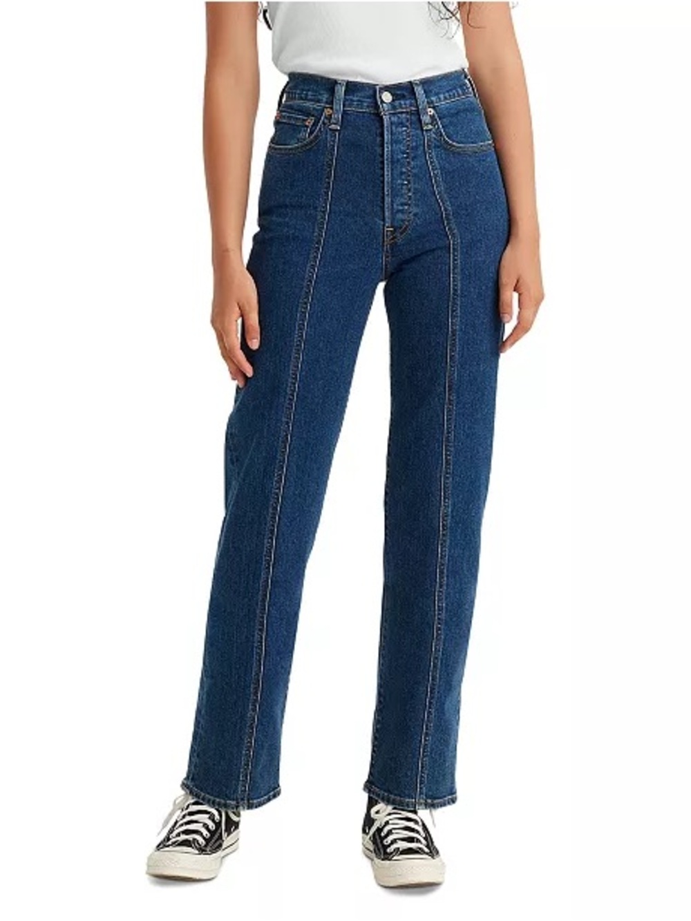 Levi's Women's Ribcage Straight-Leg Seamed Jeans in a dark wash